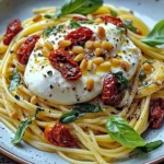 Pâtes au soleil : burrata, tomates confites et pignons